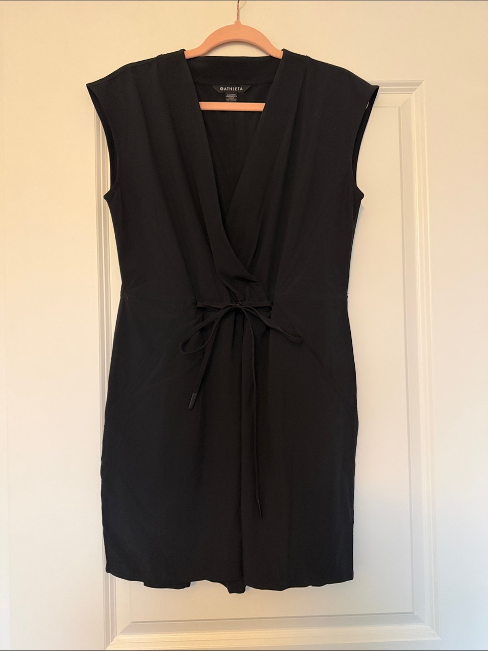 Athleta Black Sleeveless Wrap-Front Jumpsuit Romper